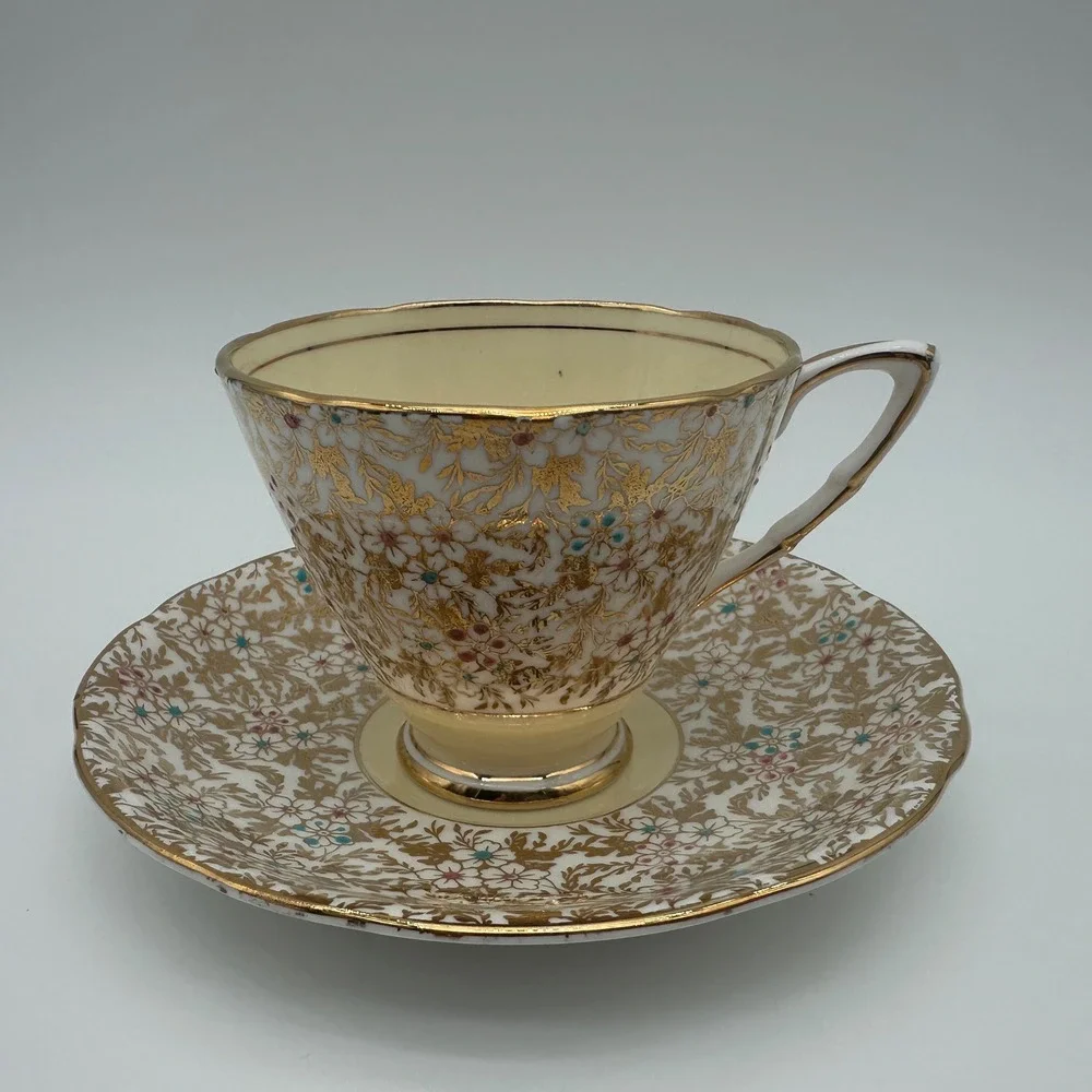 Royal Stafford Gold Chintz Teacup and Saucer Set Bone China Made in England